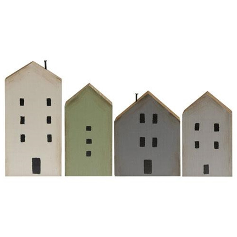 Set Of 4 - Primitive House Blocks G35384 By CWI Gifts