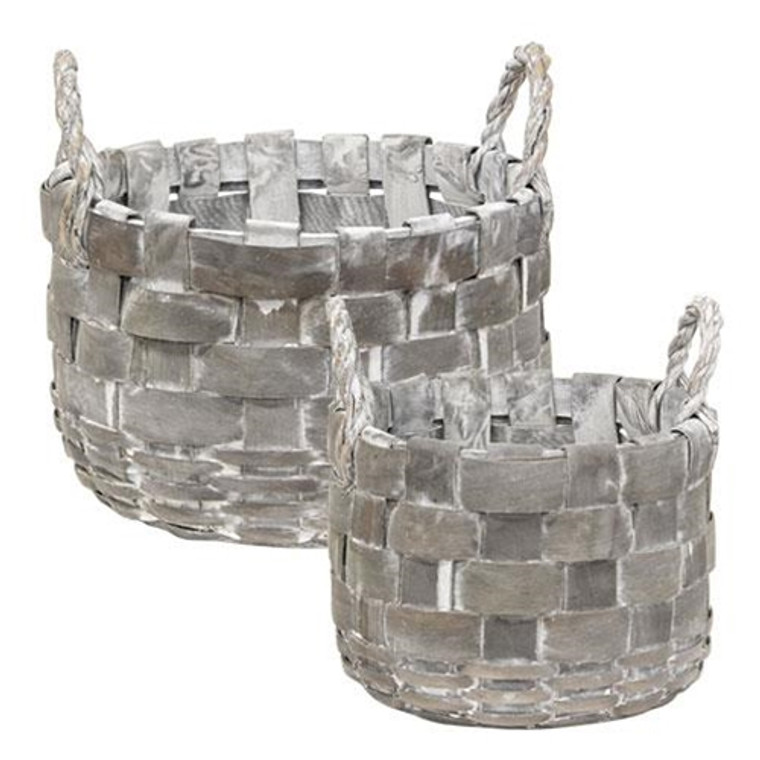 2/Set Gray Gathering Baskets W/Rope Handles GBB9768 By CWI Gifts