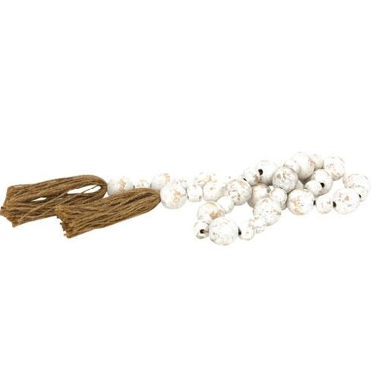 Distressed White Wood Bead Garland GFAQ11350 By CWI Gifts