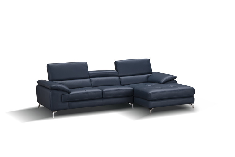J&M A973B Italian Leather Mini Sectional Right Facing Chaise In Blue 179065-RHFC