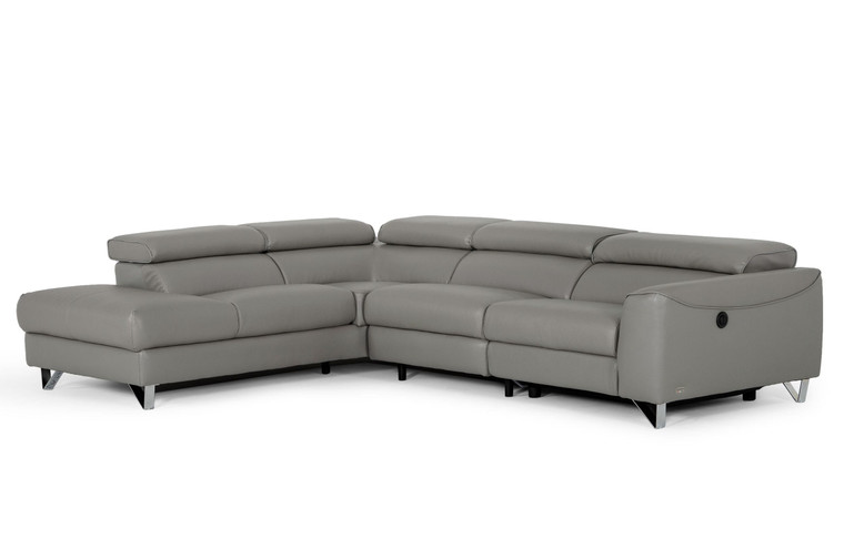 VIG Furniture VGKNE9112-GREY3-SECT Divani Casa Versa - Modern Grey Teco Leather Laf Chaise Sectional W/ Recliner
