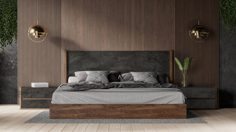 VIG Furniture VGACRADO-WAL-BED Nova Domus Rado - Modern Walnut & Volcanic Slate Bed