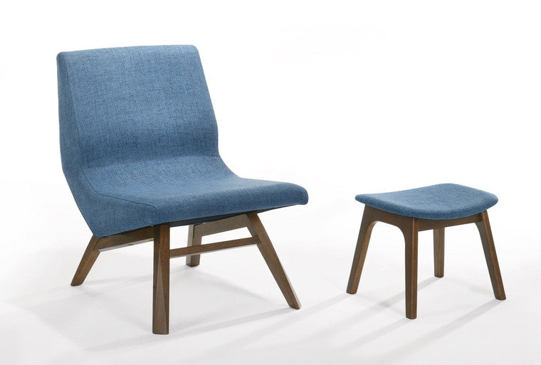 VIG Furniture VGMAMI558MI645-BLU Modrest Whitney - Modern Blue & Walnut Accent Chair & Ottoman