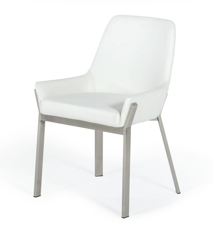 VIG Furniture VGGAGA-6736CH-WHT-SS-DC Modrest Ganon - Modern White & Brushed Stainless Steel Dining Chair