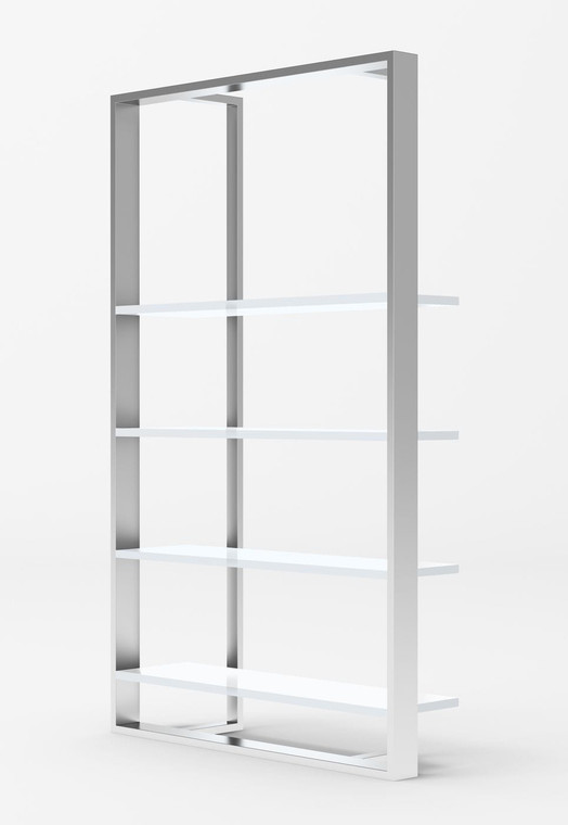 VIG Furniture VGBB1616BS-WHT-SHELF Modrest Fauna - Modern White High Gloss & Stainless Steel Bookshelf
