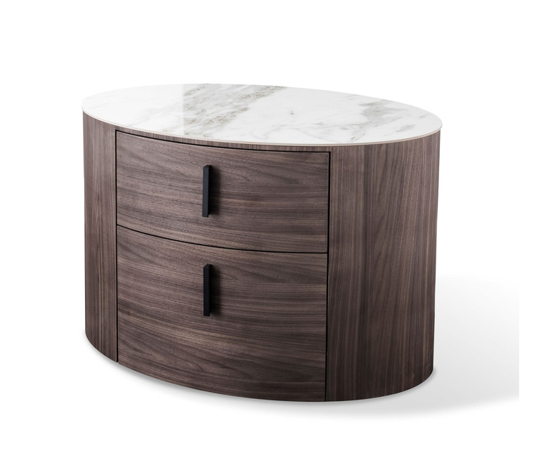 VIG Furniture VGHB351U3-WAL-NS Modrest Chelton - Contemporary White Ceramic & Walnut Oval Nightstand