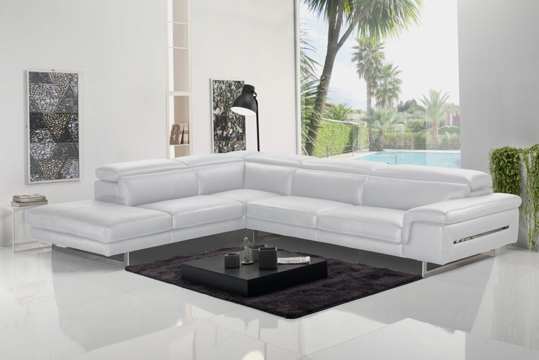 VIG Furniture VGDDVELVET-LAF-WHT-SECT Accenti Italia Westport - Italian Modern White Leather Laf Chaise Sectional Sofa