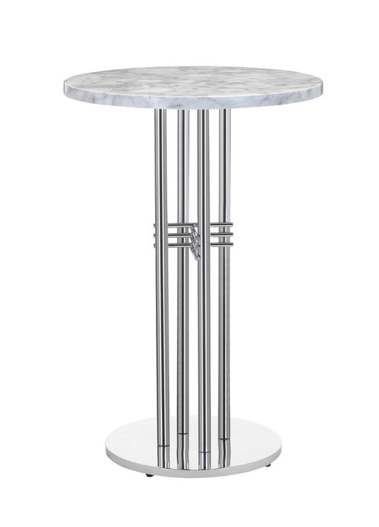 VIG Furniture VGZABT9504-WHT-BT Modrest Munith - Modern White Marble & Stainless Steel Bar Table
