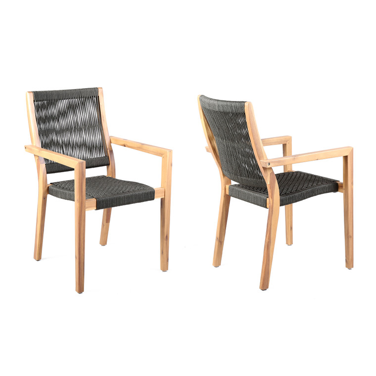 Madsen Outdoor Acacia Wood And Charcoal Rope Dining Chairs - Set Of 2 LCMASICHTK By Armen