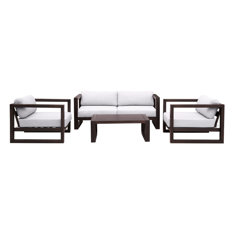 Paradise 4 Piece Outdoor Dark Eucalyptus Wood Sofa Seating Set With Grey Cushions SETODPR4DK By Armen