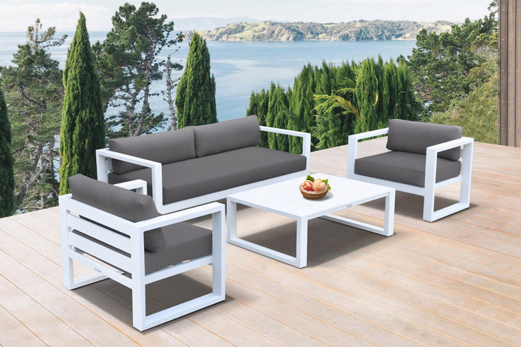 Aelani Outdoor 4 Piece Set In White Finish And Charcoal Cushions SETODAEWH By Armen