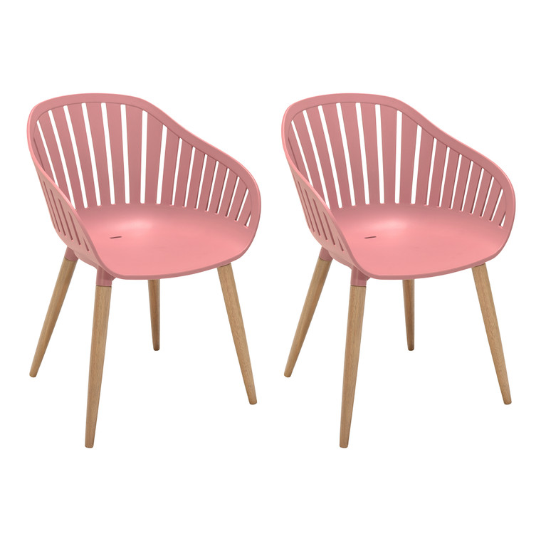 Nassau Outdoor Arm Dining Chairs In Pink Peony Finish With Wood Legs- Set Of 2 LCNACHPEONY By Armen
