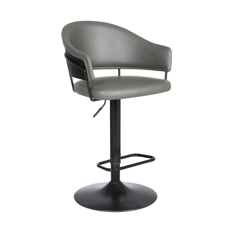 Brody Adjustable Gray Faux Leather Swivel Barstool In Black Powder Coated Finish LCBOBABLGR By Armen