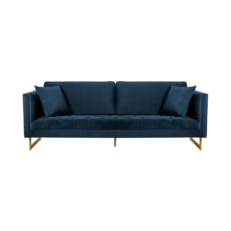 Lenox Blue Velvet Modern Sofa With Brass Legs LCLN3BLU By Armen