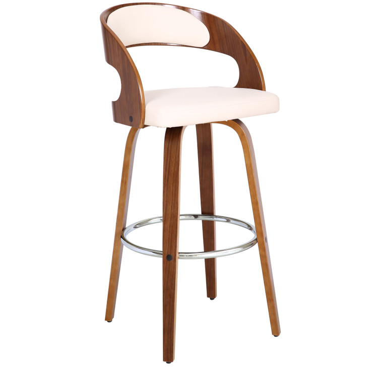 Shelly Contemporary 30" Bar Height Swivel Barstool In Walnut Wood Finish And Cream Faux Leather LCSHBACRWA30 By Armen