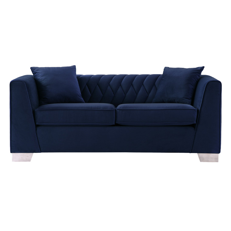 Cambridge Contemporary Loveseat In Brushed Stainless Steel And Blue Velvet LCCM2BLUE By Armen