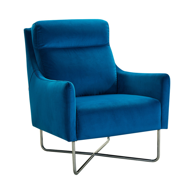 Amber Contemporary Accent Chair In Silver Finish And Teal Blue Fabric LCABCHBLUE By Armen