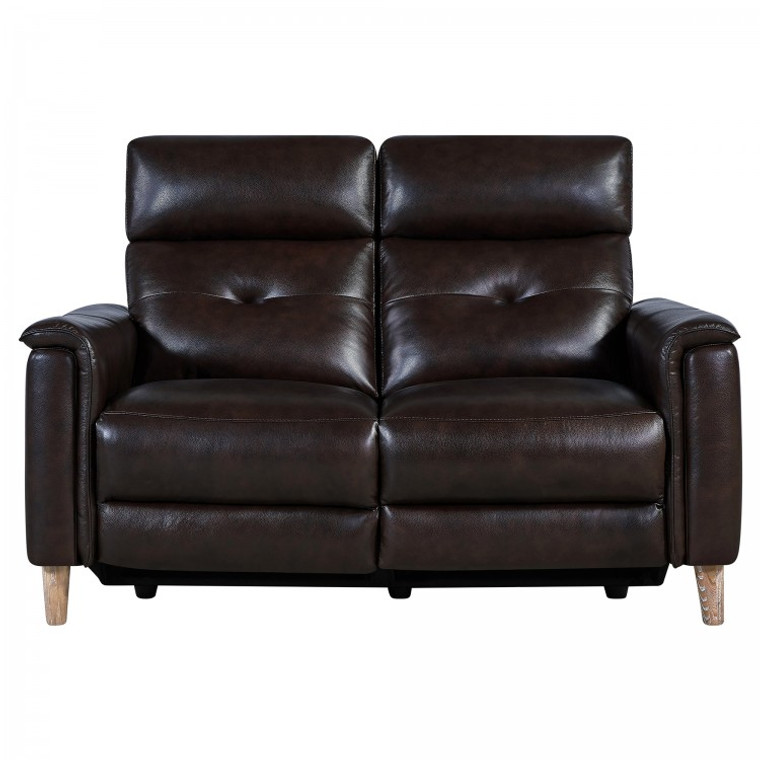 Gala Contemporary Loveseat In Brown Wood Finish And Dark Brown Genuine Leather LCGA2BR By Armen