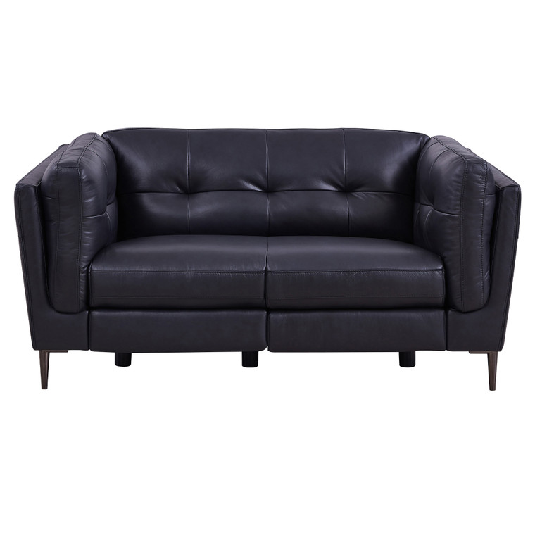Primrose Contemporary Loveseat In Dark Metal Finish And Navy Genuine Leather LCPR2NV By Armen