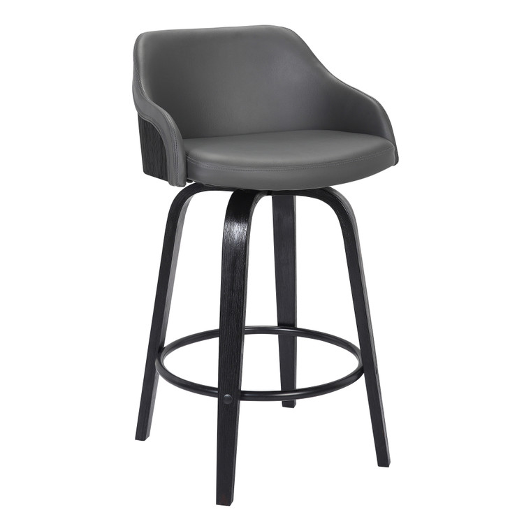 Alec Contemporary 26" Counter Height Swivel Barstool In Black Brush Wood Finish And Grey Faux Leather LCAEBABLGR26 By Armen