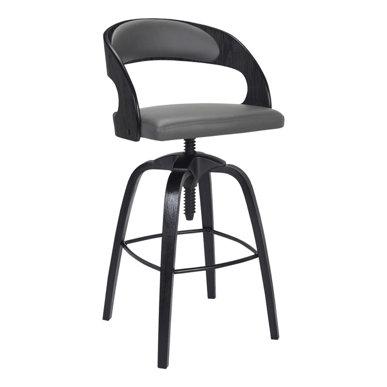 Abby Contemporary Adjustable Barstool In Black Brushed Wood Finish And Grey Faux Leather LCABBAGRBL By Armen