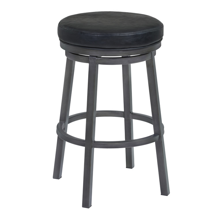Armen Living Tilden 30" Bar Height Metal Swivel Backless Barstool In Ford Black Faux Leather And Mineral Finish LCTIBAMFBL30 By Armen