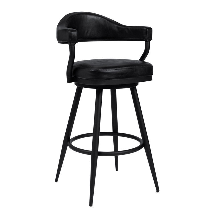 Justin 26" Counter Height Barstool In A Black Powder Coated Finish And Vintage Black Faux Leather LCJTBABLVB26 By Armen