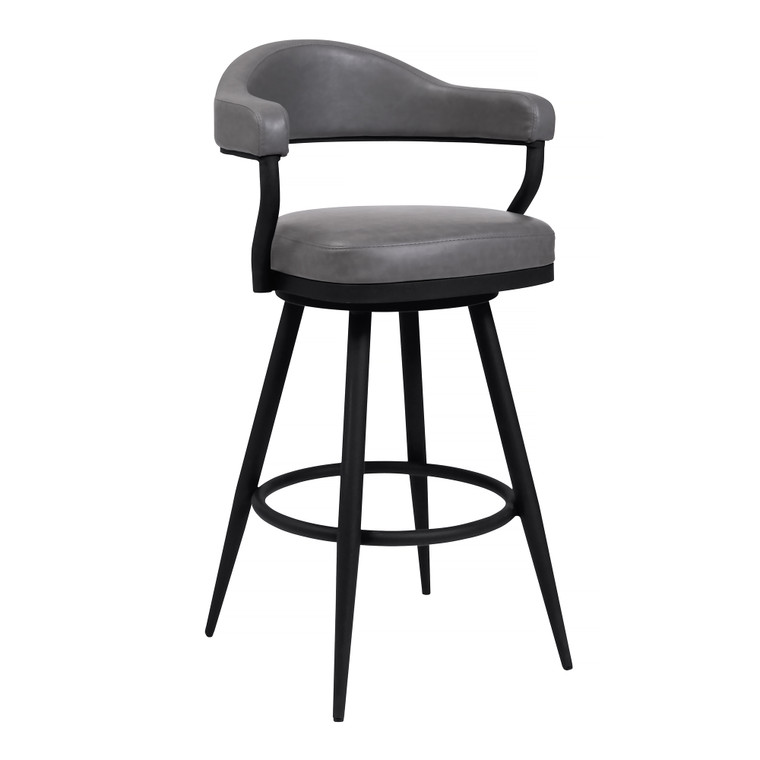 Justin 30" Bar Height Barstool In A Black Powder Coated Finish And Vintage Grey Faux Leather LCJTBABLVG30 By Armen