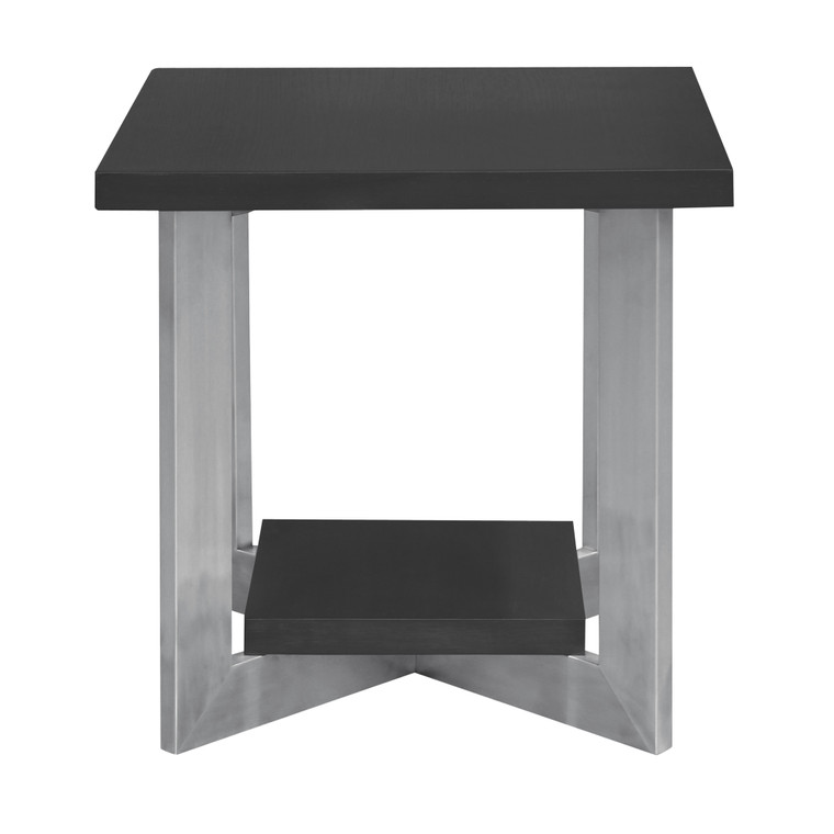 Armen Living Vermont Contemporary End Table In Brushed Stainless Steel Finish And Grey Top LCVMLAGR By Armen