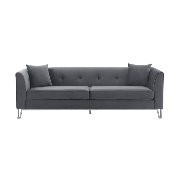 Everest 90" Gray Fabric Upholstered Sofa With Brushed Stainless Steel Legs LCEV3GREY By Armen