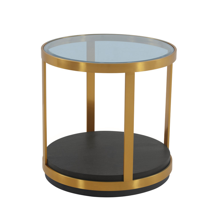 Hattie Glass Top And Walnut Wood End Table With Brushed Gold Frame LCOPLABRGLD By Armen