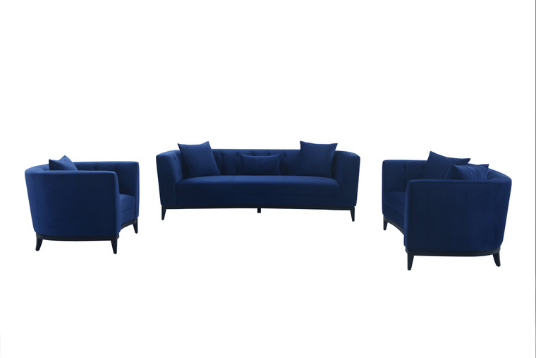 Melange 3 Piece Blue Velvet Living Room Seating Set SETMGBLUE3PC By Armen