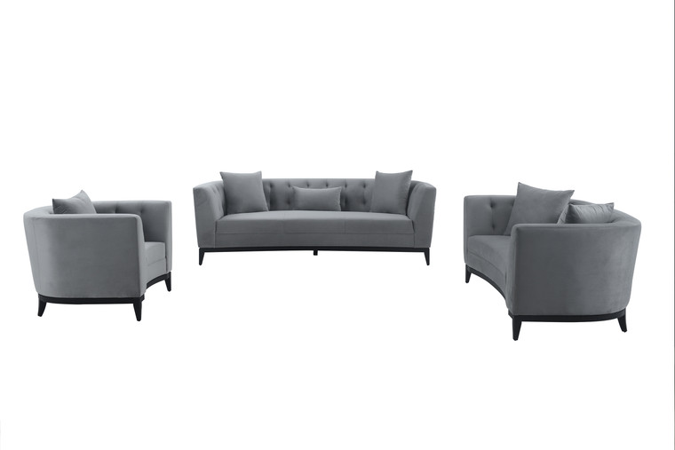 Melange 3 Piece Gray Velvet Living Room Seating Set SETMGGREY3PC By Armen