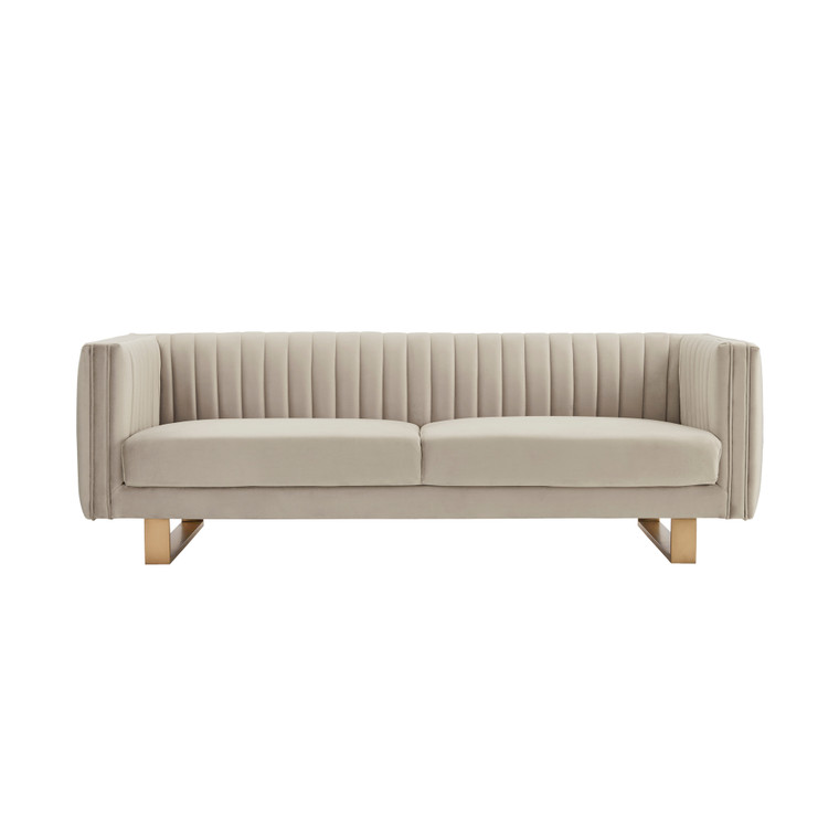 Delilah 86" Beige Velvet Square Arm Sofa With Gold Legs LCDH3BEIGE By Armen