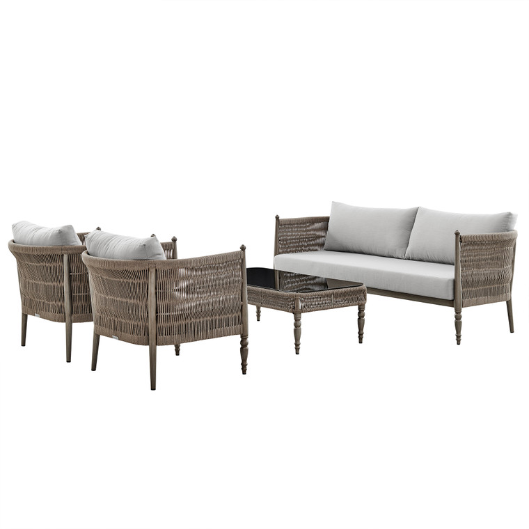 Safari 4 Piece Outdoor Aluminum And Rope Seating Set With Beige Cushions SETODSABR By Armen