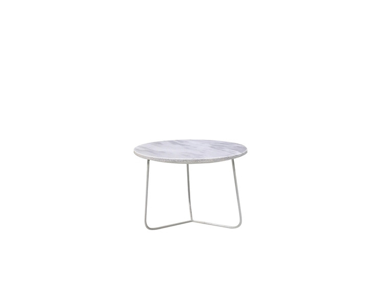 Mobital End Table Tripoli Low White Marble Top, White Powder Coated Base