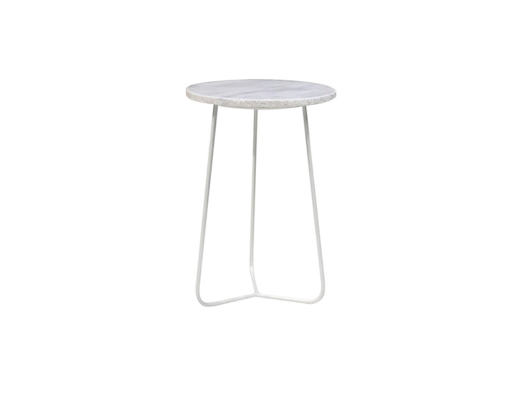 Mobital End Table Tripoli Tall White Marble Top, White Powder Coated Base