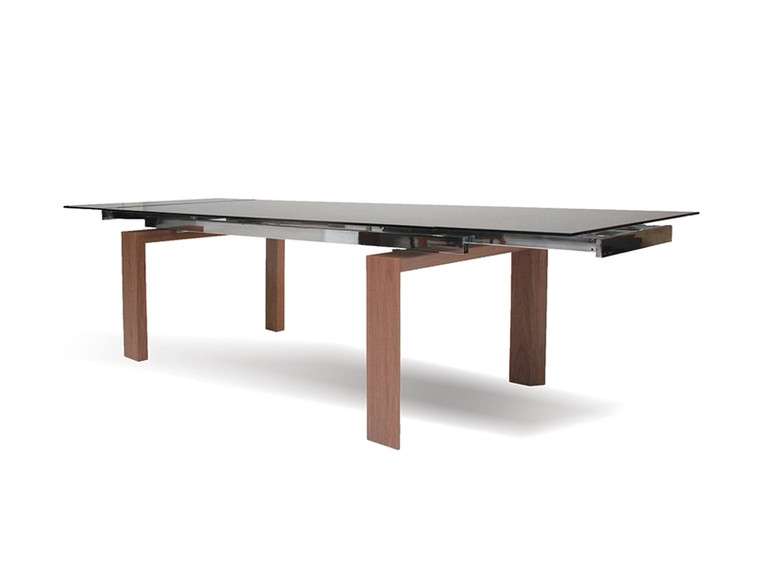 Mobital Dining Table Extension Tottenham Smoke Glass, Walnut Veneer Legs