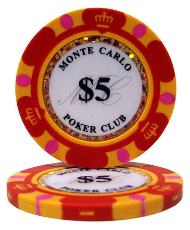 Roll Of 25 - $5 Monte Carlo 14 Gram Poker Chips CPMC-$5*25 By Brybelly