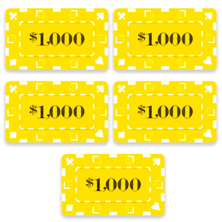 5 Denominated Poker Plaques Yellow $1,000 CPDP-$1000*5 By Brybelly