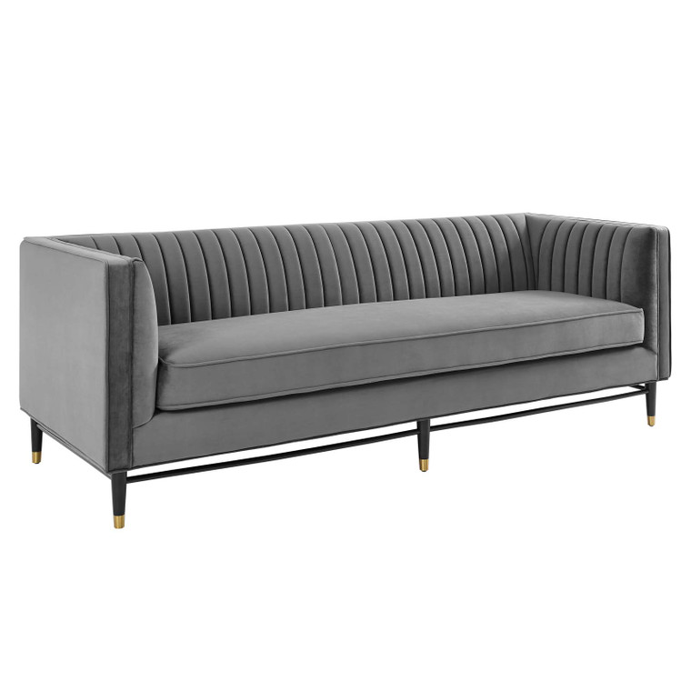 Devote Channel Tufted Performance Velvet Sofa EEI-4720-GRY By Modway Furniture