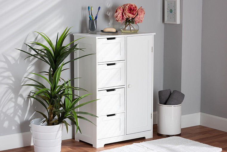 Baxton Studio Bauer Modern And Contemporary White Finished Wood 4-Drawer Bathroom Storage Cabinet SR191194-White-Cabinet