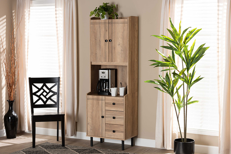 Baxton Studio Patterson Modern And Contemporary Oak Brown Finished 3-Drawer Kitchen Storage Cabinet MH8696-Oak-Cabinet