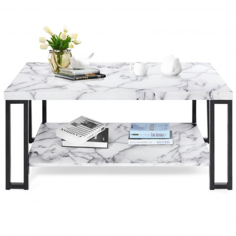 Accent Cocktail Table Coffee Table W/ Storage Shelf-White HW63323WH