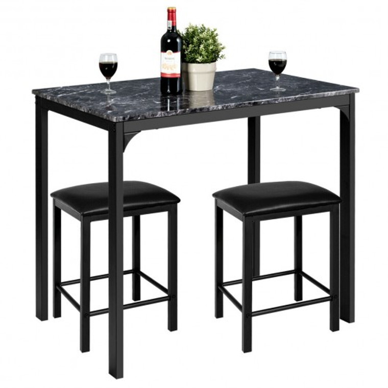3 Piece Counter Height Dining Set Faux Marble Table-Black HW66121BK