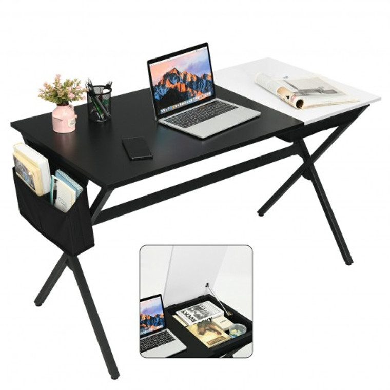 Writing Study Computer Desk With Drawer And Storage Bag-Black HW66465BK