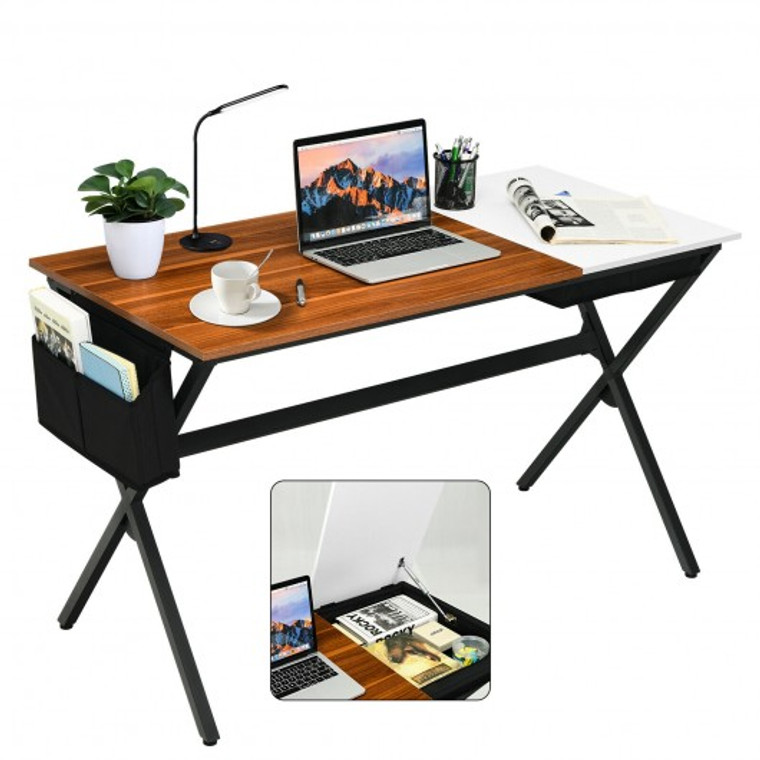 Writing Study Computer Desk With Drawer And Storage Bag-Natural HW66465NA