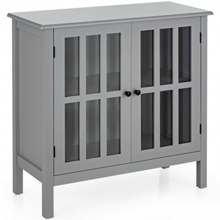 Glass Door Sideboard Console Storage Buffet Cabinet-Gray HW56275GR