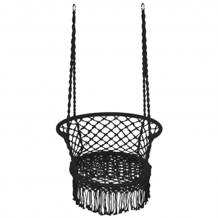 Hanging Hammock Chair Macrame Swing Hand Woven Cotton Backrest-Black HW65703BK