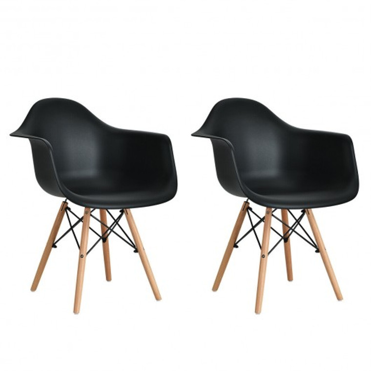 Set Of 2 Mid Century Modern Molded Dining Arm Side Chair-Black HW65432BK-2
